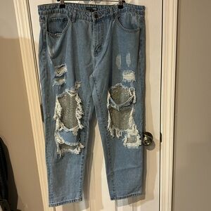 Rhinestone Cut Out Jeans